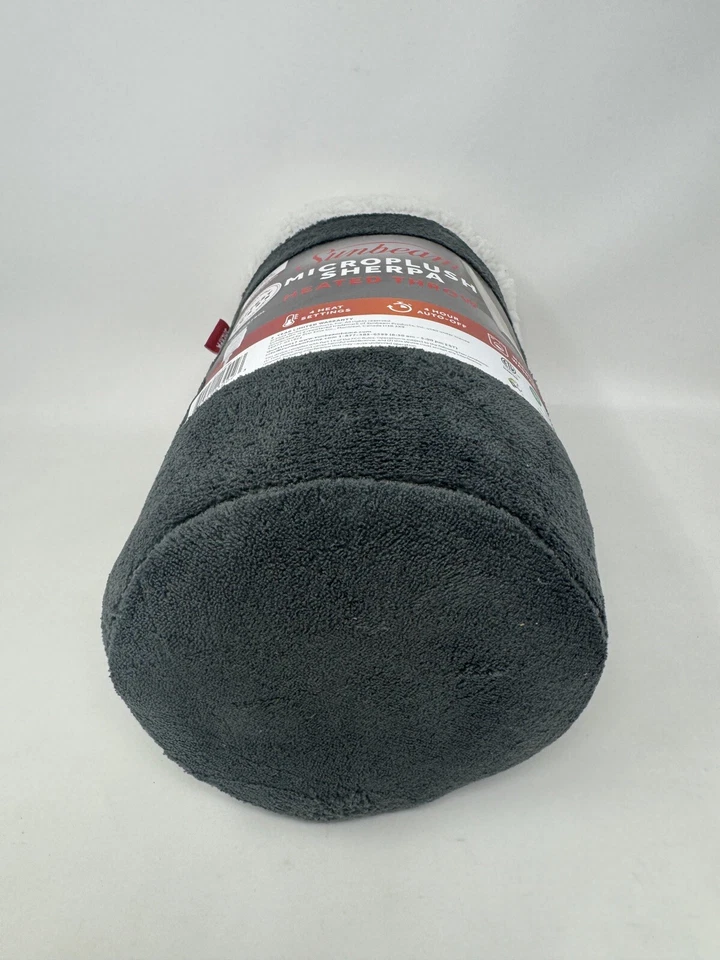 SUNBEAM MICROPLUSH SHERPA HEATED THROW 50" X 60" GRAY - Image 2 of 4