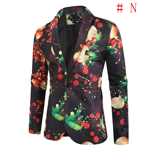 Mens Christmas Blazer Festive Coat Print Suits Jacket Xmas Party Jacket Costumes - Picture 52 of 54