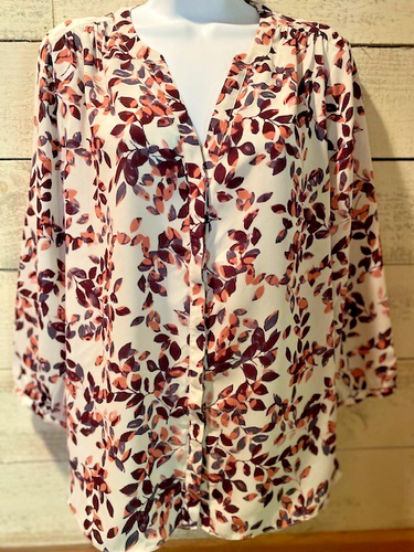 NYDJ Bluse mit kleinem Blattmuster 3/4 Arm Knopfleiste Größe M