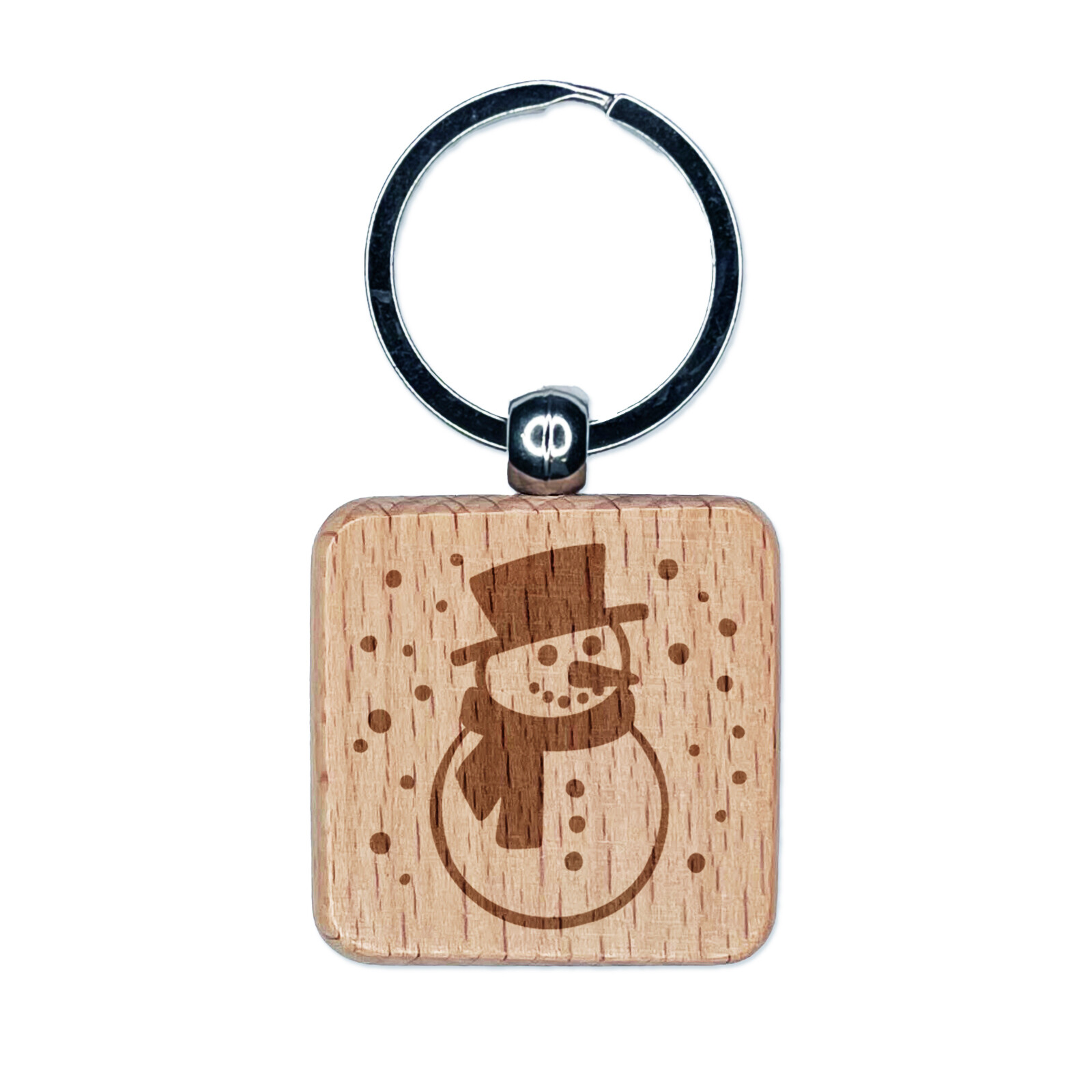 Snowman Engraved Wooden Keychain Charm Winter Gift Idea