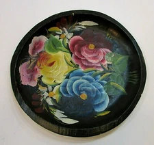 Primitive 10" Carved Hand Painted Multi Color Wood Floral Tray Mexico FREE S/H  