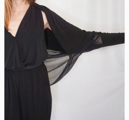 Kobi Halperin Yasmin Jumpsuit Attached Semi Sheer Wrap/Cape Sophisticated Size S - Picture 2 of 6