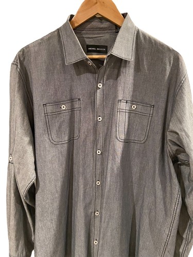 Michael Brandon Long Sleeve Button Up Collared Shirt Gray Mens Size XL EUC - Picture 3 of 10