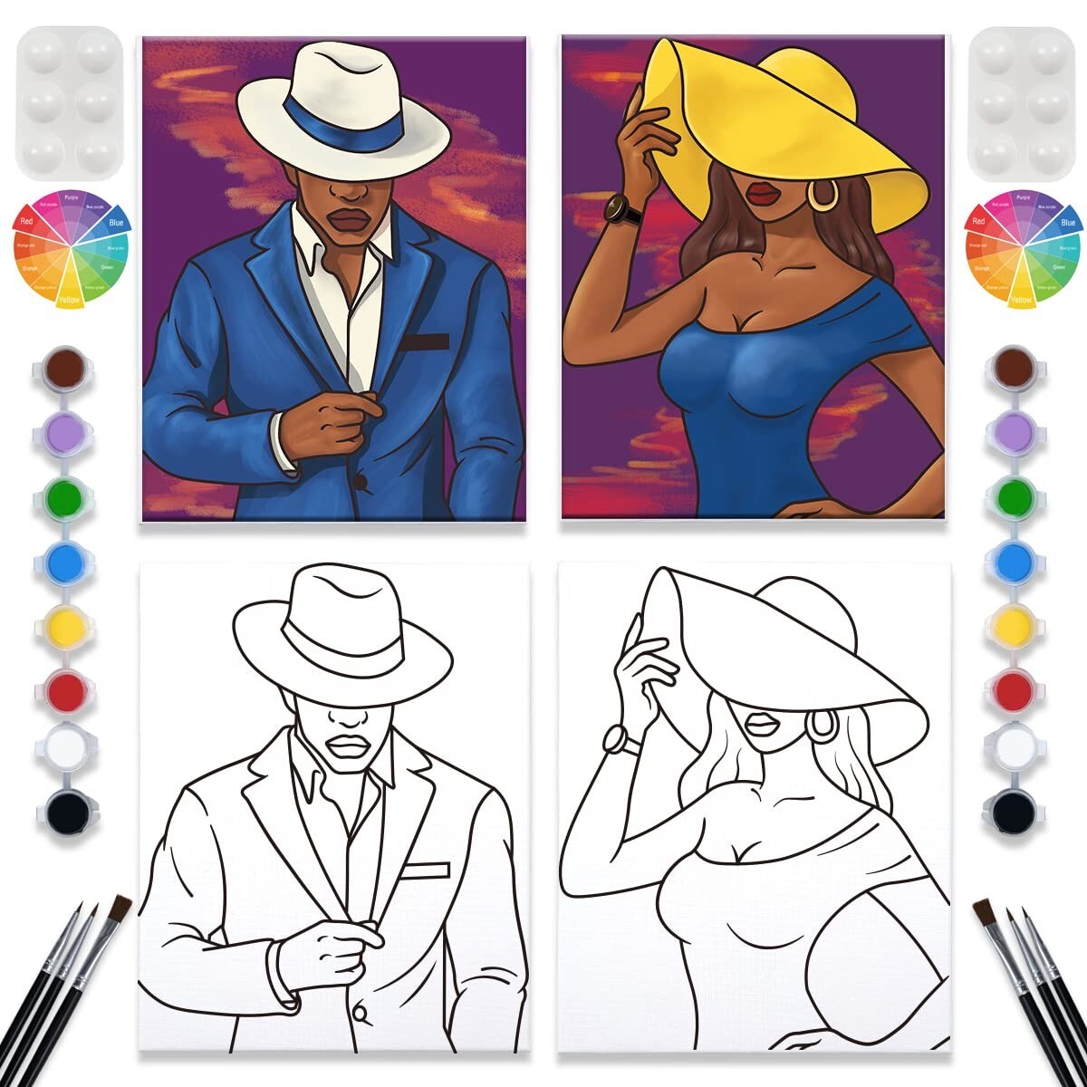 Couples Paint Party Kits Pre Drawn Canvas for Adults for Paint and Sip ...