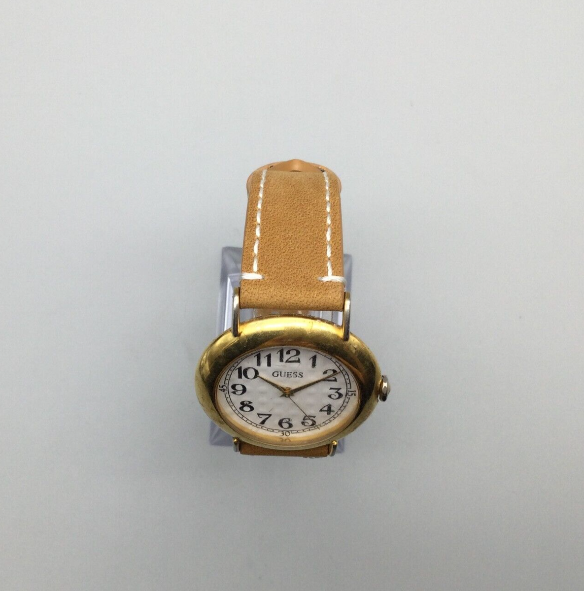 Vintage Guess Watch Women 34mm Gold Tone Leather Band 1992