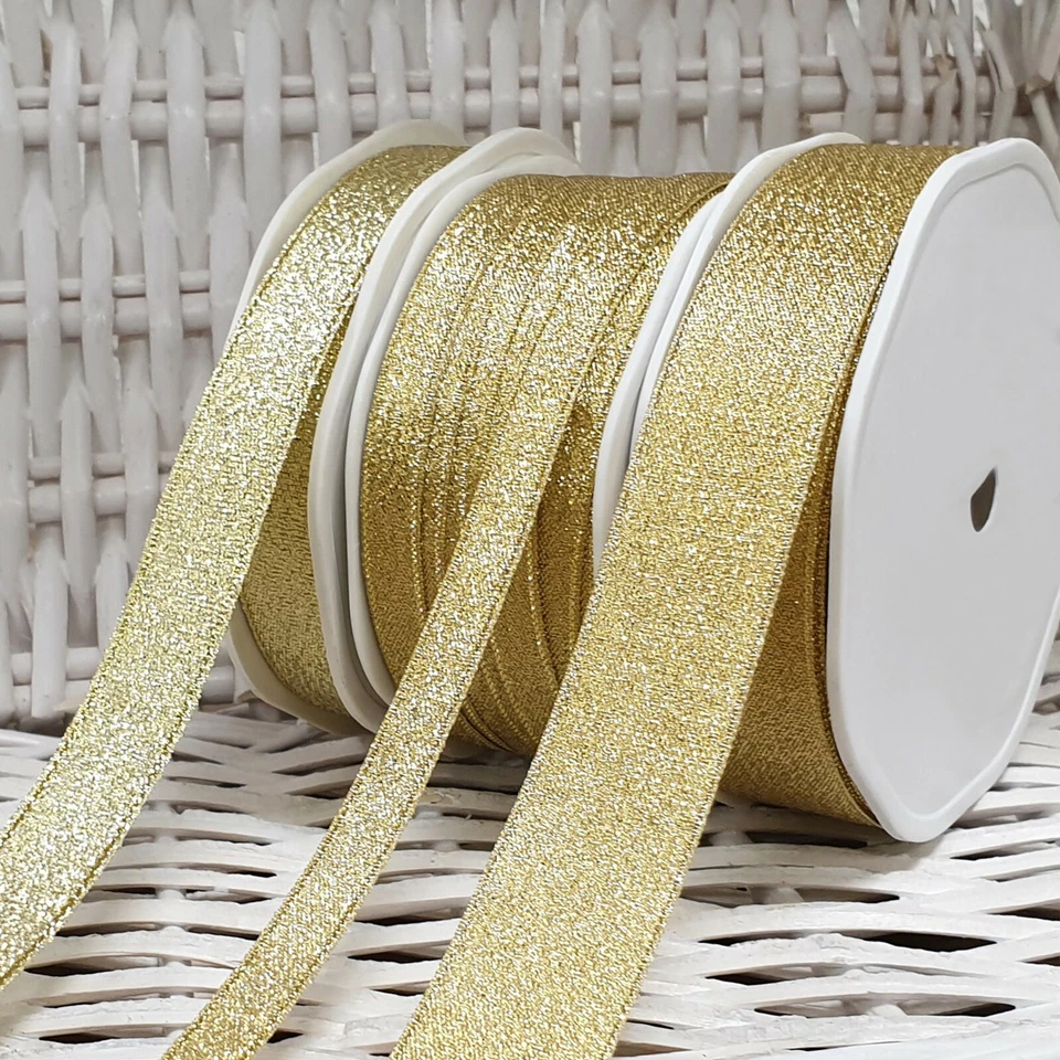 GLITTER GOLD METALLIC RIBBON Small- Large Craft Cake Gift Wrap Bow Trim Per 1M