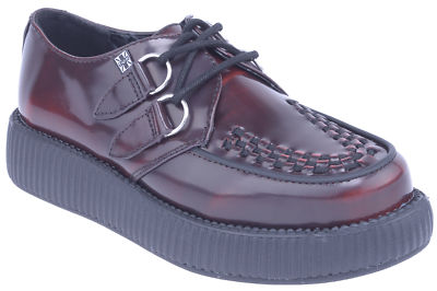 TUK BURGUNDY Smooth Leather Interlace Round Toe Creeper Sneakers / Lackschuhe Ro