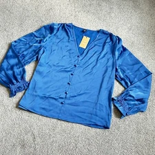 - SHEIN Frenchy Periwinkle Blue Long Sleeve Blouse Silky Look NWT 1XL