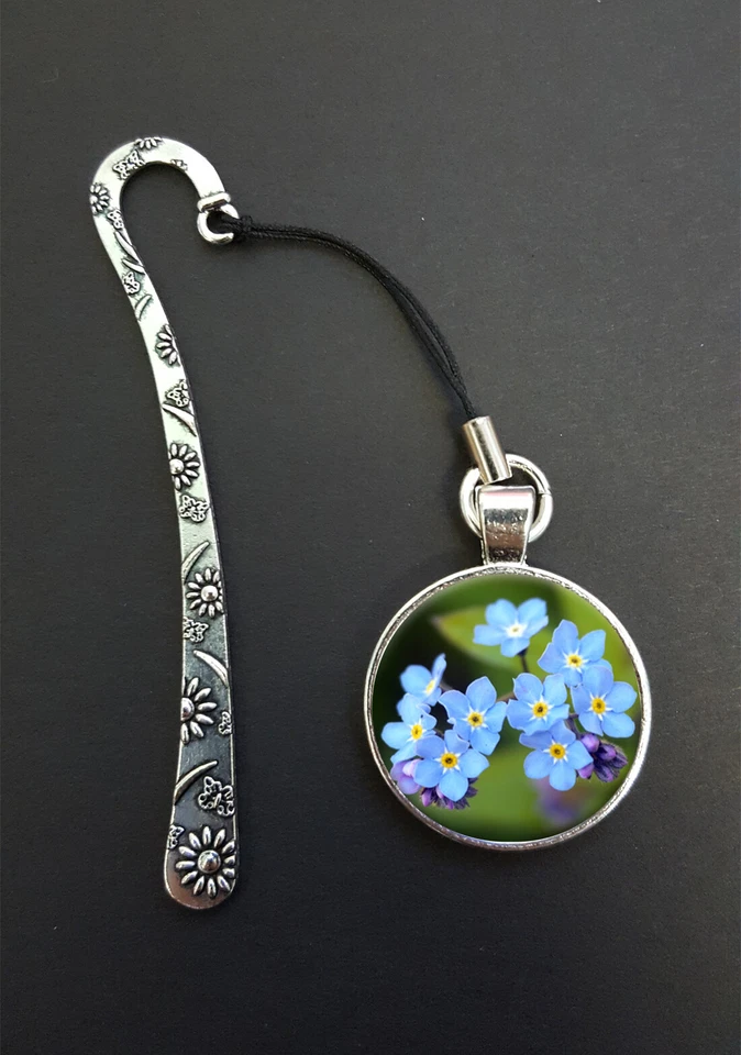 Forget Me Not Flower Pendant On A Metal Bookmark Reading Birthday Gift N925