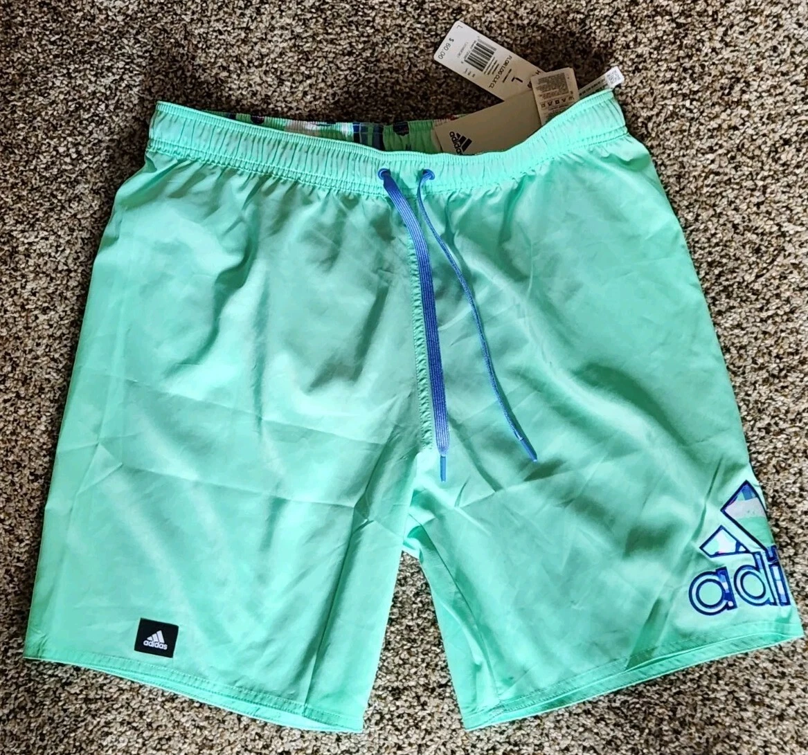 Adidas Swim Trunks Mens Large Floral Logo 8" Inseam Lined - Pulse Mint NWT!