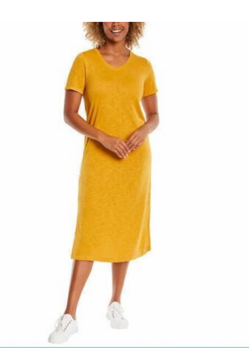 JESSICA SIMPSON WOMEN'S MIDI SHORT SLEEVE DRESS (GOLDENROD YELLOW