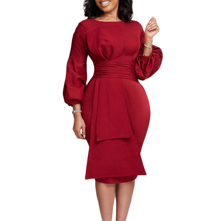 Women's Long Sleeves Solid Color Causal Wrap OL Pencil Dress | eBay