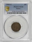 1909-S Indian Head Cent 1c PCGS VF35, Key Date [BN335]