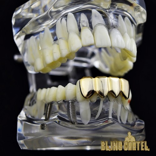 Parrillas Grillz enchapadas en oro 14k cuatro 4 dientes dientes inferiores lisas de hip hop fila inferior - Imagen 3 de 6