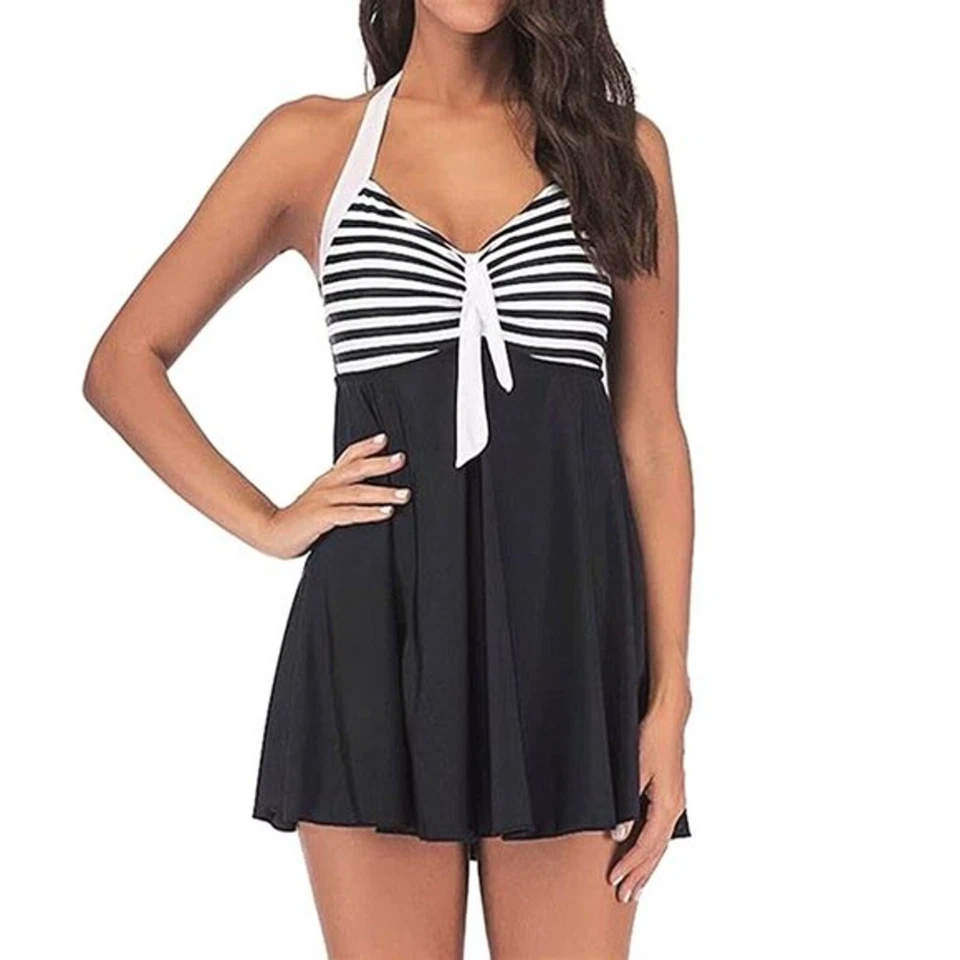 Traje de baño retro vintage patrón 1 pieza marinero pin up halter náutico vestido de baño Foto 3 de 4