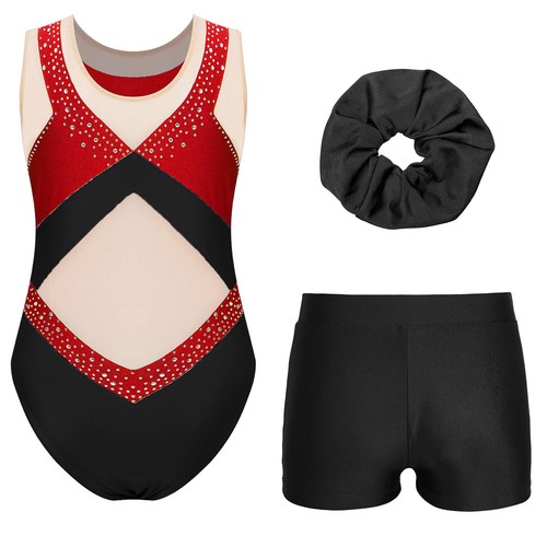 Kids Girls Unitard Practice Bodysuit Gymnastics Leotard With Shorts Ballroom - Picture 5 of 27