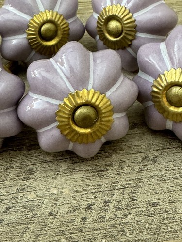 Set 7 pomelli estraibili cassettiera porcellana viola a forma di zucca lavanda - Foto 6 di 15