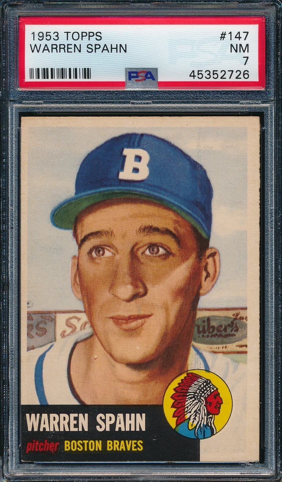 1953 Topps WARREN SPAHN #147 PSA 7 NM Boston Braves HOF HALL OF FAME BASEBALL