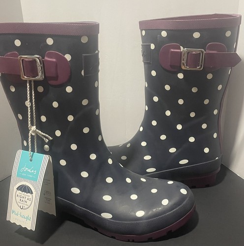 Joules Regenstiefel Molly Welly Mid Regenstiefel Navy Pink Polka Dot Größe 8