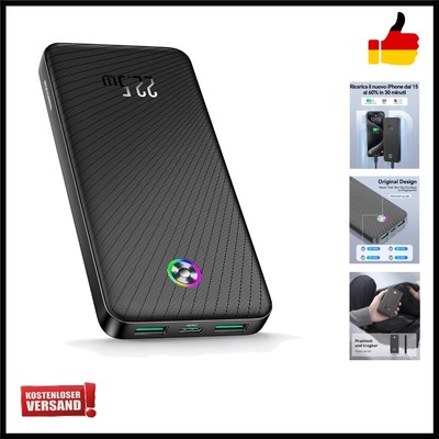 Power Bank, 22.5W Ultra Slim 10000mAh Powerbank, USB-C Input & Output, Extern...
