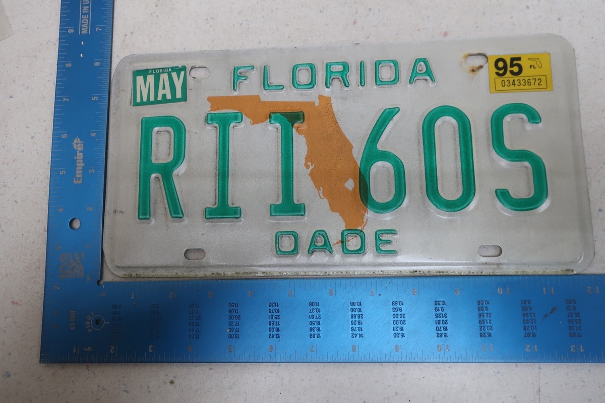 Florida License Plate Tag 1995 95 FL Natural Sticker Dade County
