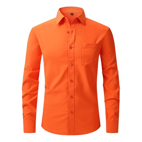 Business Casual Button-Down Shirt Men's Wrinkle-Free Long Sleeve Top Loose Fit - Picture 46 of 69