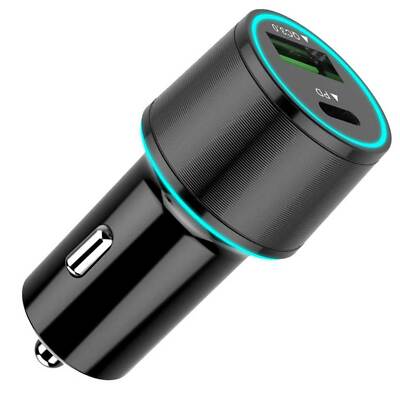 QUICK CAR CHARGER 36W 2-PORT USB TYPE-C PD PLUG POWER ADAPTER DC for CELL PHONES