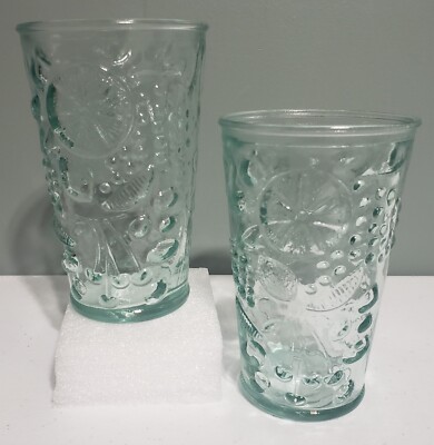 Set of 2 Pier 1 P1C28 Green Fruit Embossed Tumblers Glasses