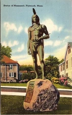 Statue Massasoit Plymouth MA Massachusetts Linen Postcard UNP VTG Tichnor Unused