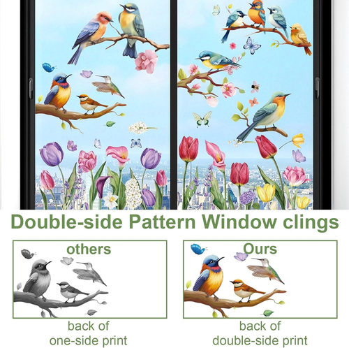 9 Blatt Fensterbilder Frühling Vögel Selbstklebend Blumen Aufkleber Fenster Fens - Bild 4 von 7