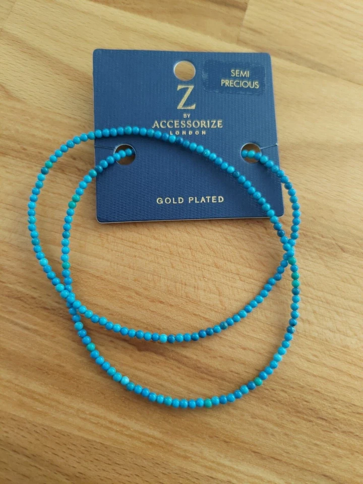 Accesorio collar de cuentas facetadas turquesa, chapado en oro 14 quilates, nuevo con etiquetas Foto 3 de 4