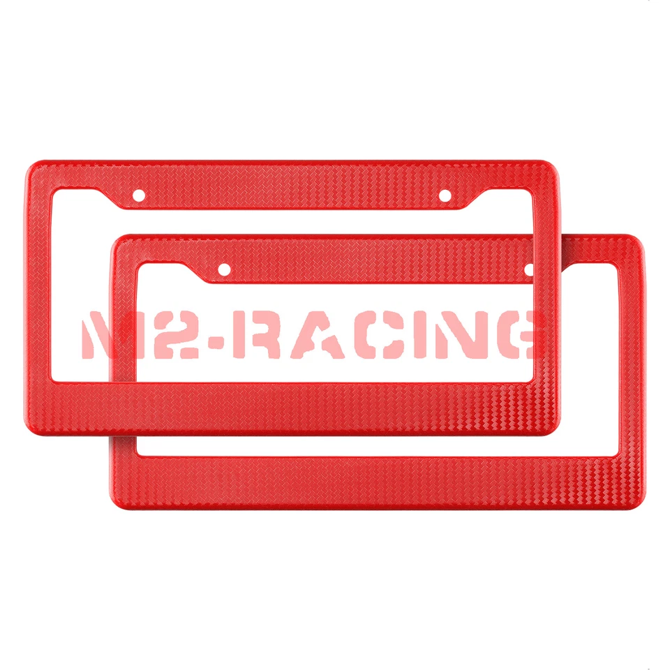 Marcos de matrícula estilo fibra de carbono rojo plástico 2 piezas soporte delantero y trasero Foto 3 de 4