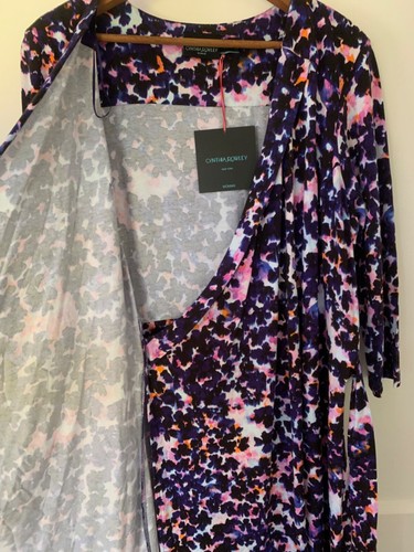 Vestido envolvente CYNTHIA ROWLEY 1X ESTAMPADO FLORAL Midi Plus elástico adelgazante cuello nuevo con etiquetas - Imagen 5 de 6