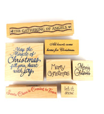 Christmas Holiday Wood Mounted Rubber Stamps Phrases Sayings Lot of 7