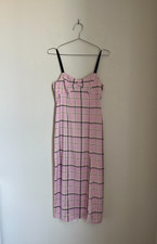 Urban Outfitters Women's Cher Plaid Satin Midi Dress in Light Pink Size SMALL