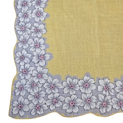 Vintage Floral Handkerchief Womens Yellow Gray Flower Border Hanky Cottagecore - Picture 3 of 9