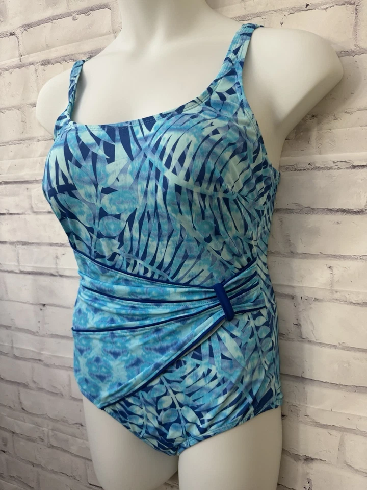 Roxanne Bra Sized Draped Sash One Piece Swimsuit Marina Bay Size 14 / 38DD Blue - Image 2 of 4