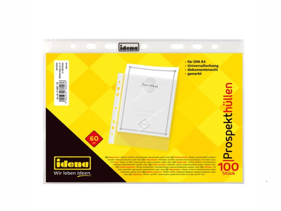 IDENA 500 Prospekthüllen Hüllen genarbt A5 Klarsichthüllen dokumentenecht 55 my