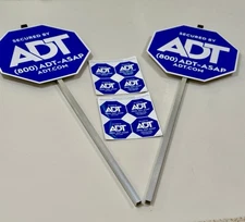 ADT Security Yard Signs (Stakes + Decal Pack) Official Blue Home Alarm Sign Set