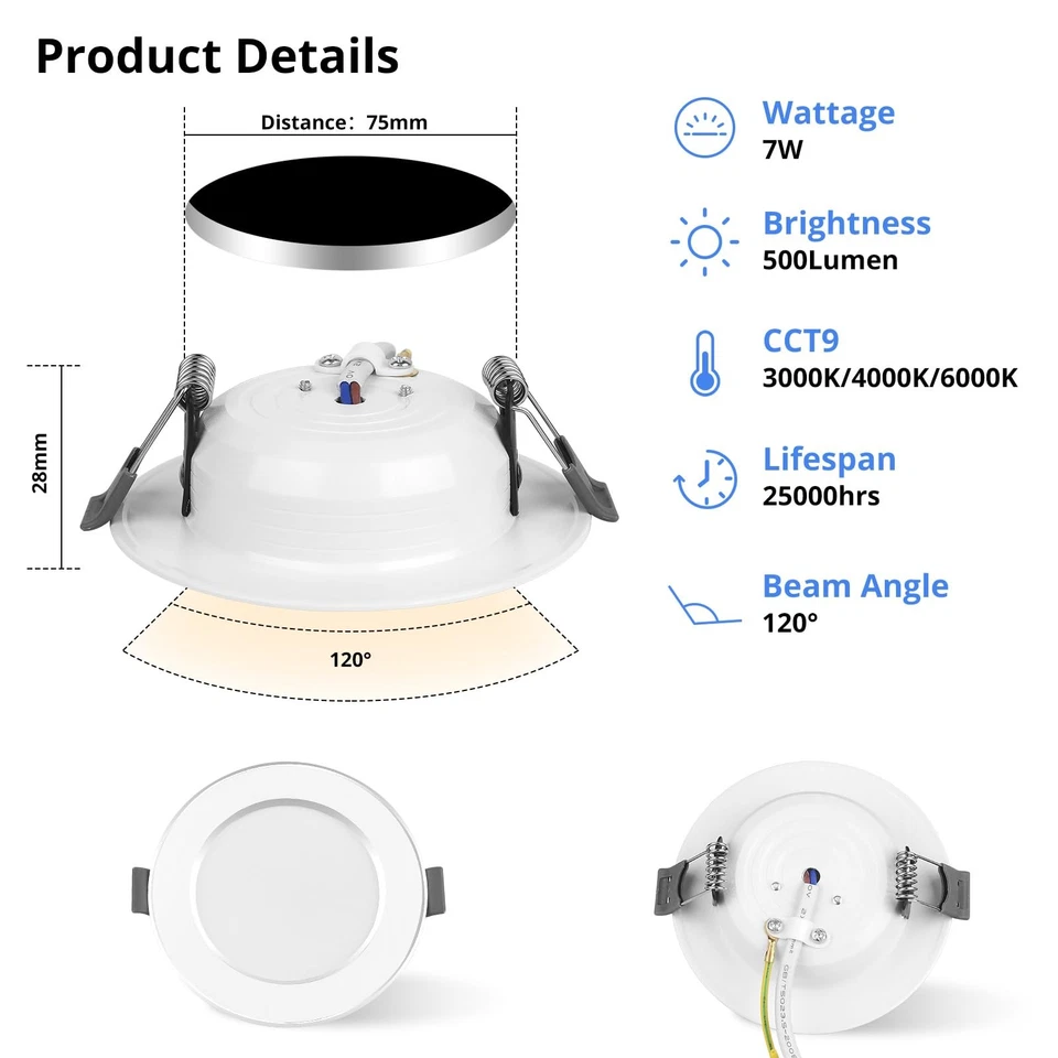 Led Einbaustrahler 230V 12er Set 7W Ultra Flach Led Spots Warmweiß Neutralweiß - Bild 4 von 4