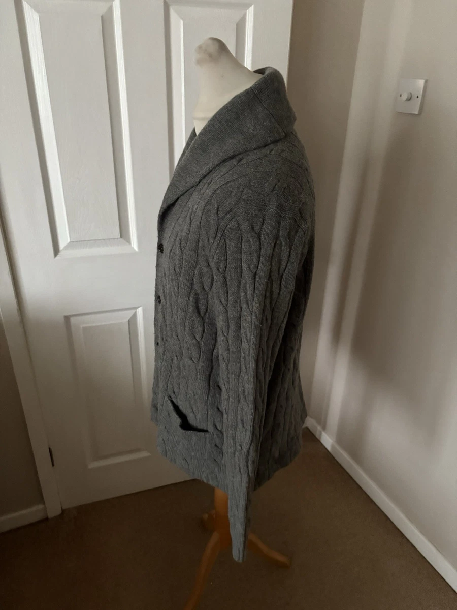 Cárdigan Polo Ralph Lauren Gris Para Hombre Lana de Cordero Tejido con Cable Cuello Chal Talla XL