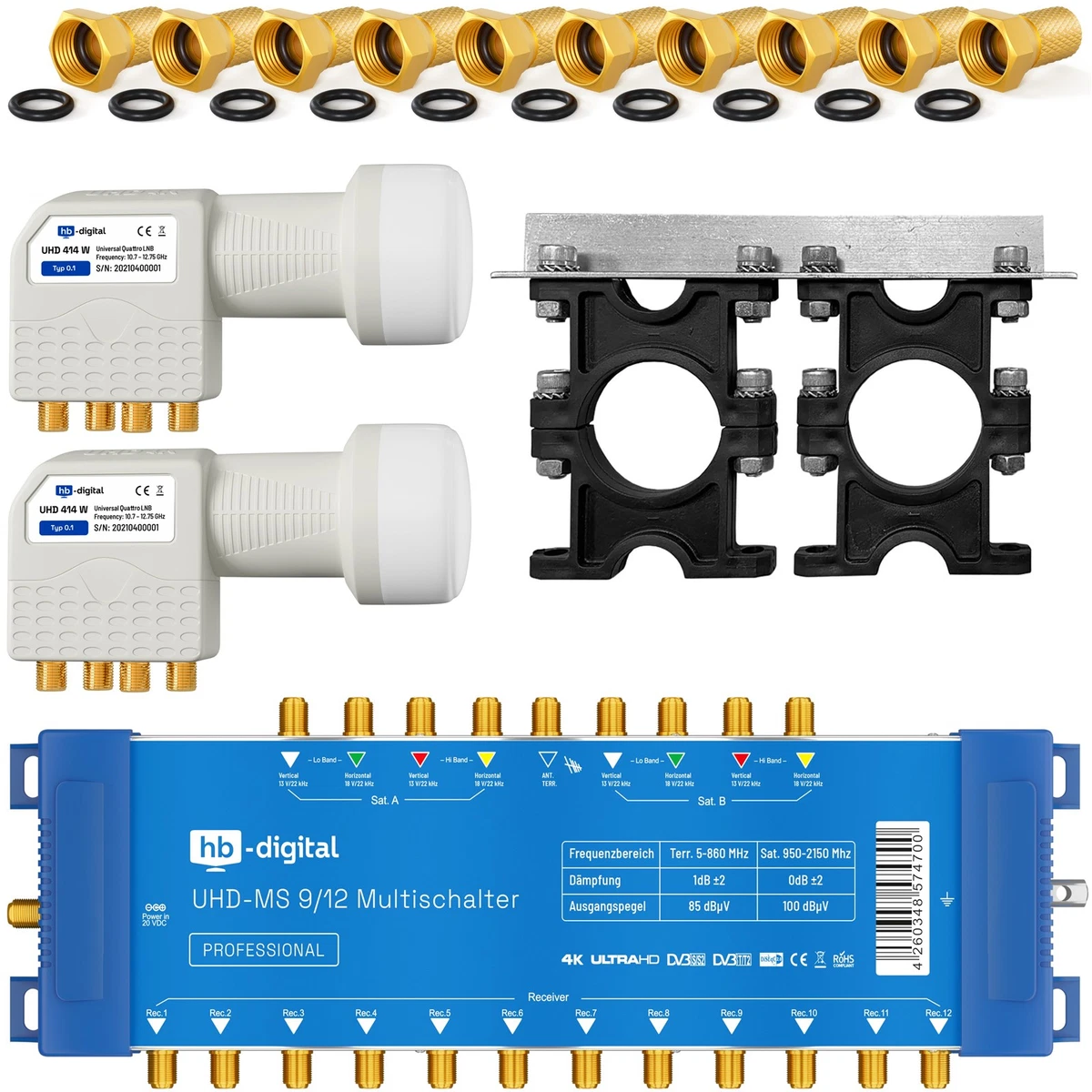 Interruptor múltiple 9/12 distribuidor Switch MS Multiswitch 2 Sat Quattro LNB UHD 4K TV