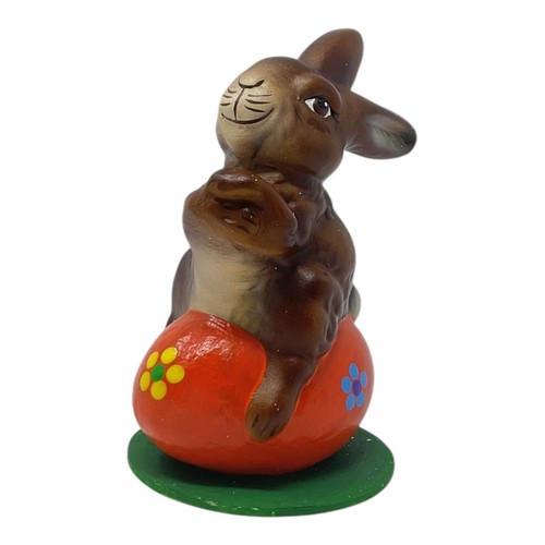 Ino Schaller Easter Bunny Rabbit on Orange Egg German Paper Mache 4.25 inch New - Picture 2 of 8