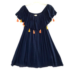 Blush Noir Dress Womens Small Blue Boho Tassels Raw Hem Swim Coverup
