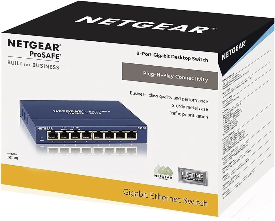 8-Port Gigabit Ethernet Unmanaged Switch (GS108) - Desktop or Wall Mount, and Li - Image 4 of 4