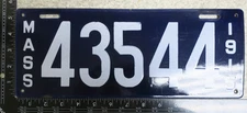 Massachusetts Ma Mass Porcelain License Plate 1915 15 Tag #43544 (AYCF)