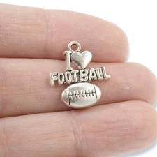 I Love Football Charms, 20-Pack Silver Sports Fan Football Jewelry Crafts