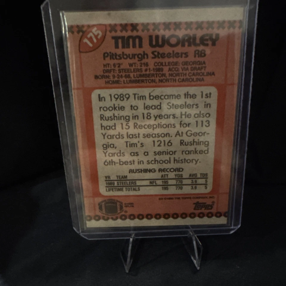 1990 Topps - Tim Worley #175 - Image 2 of 2