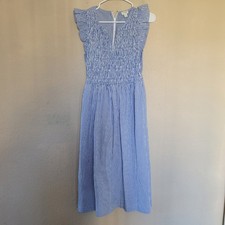 J.Crew Smocked Flutter Sleeve Midi Dress Small Striped Casual Chic Coastal Nwt