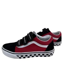 VANS Old Skool V Logo Top Strap Black Racing Flag And Red Checkered 6.5